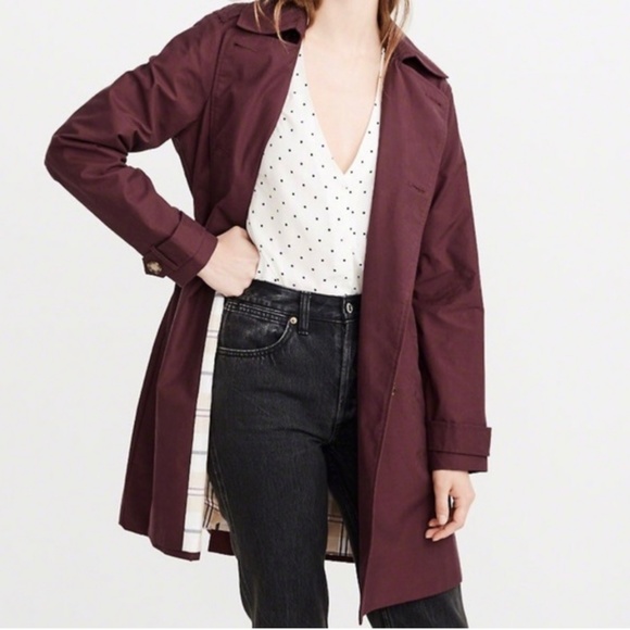 Abercrombie and Fitch Maroon Trench Coat Size Small - Picture 1 of 5